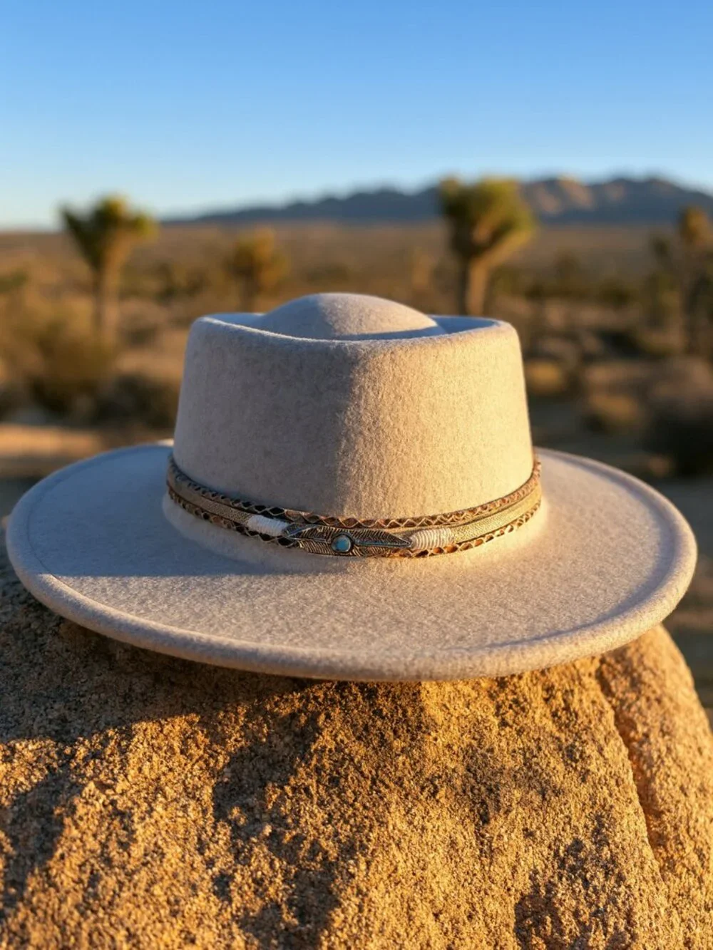 Oatmeal Wide Brim Fedora Hat Boho Western Braided Tassel One Size.